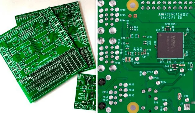 El color verde en la mayoría de placas con circuitos impresos llama la atención de los usuarios. Foto: composición LR/Xataka/Placapcb