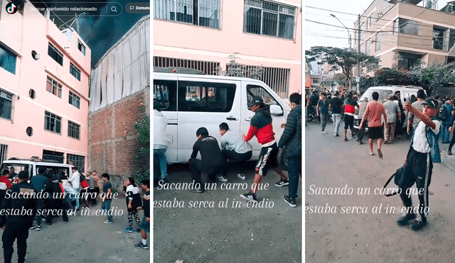 Los hombres evitaron que el incendio empeorara por la presencia del vehículo. Foto: Composición LR/@Estebanvaldez192/TikTok