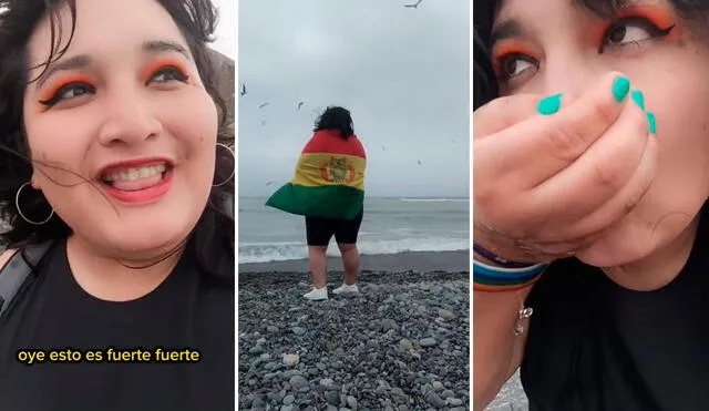 Se sorprendió al ver la fuerza de la corriente del mar. Foto: composición LR / capturas de TikTok / @SaraHandreaSanabria