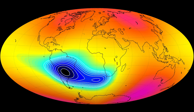 Anomalía del Atlántico Sur, cubre esta parte del océano y Sudamérica. Imagen: ESA