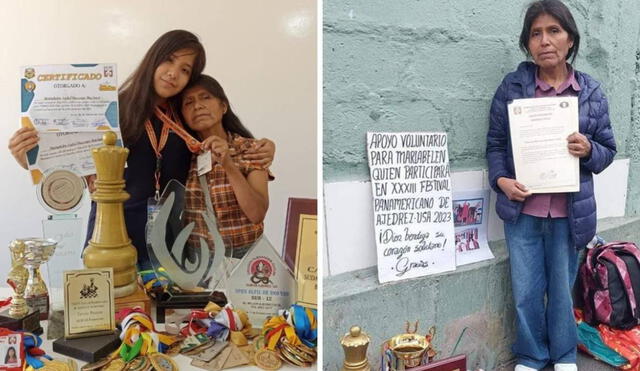 Madre de Mariabelen fue captada solicitando apoyo para que su hija participe en campeonato de ajedrez. Foto: composición LR/Grimaldo Hector/Prensa Regional