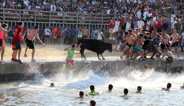 El toro murió ahogado en la festividad de los 'Bous a la Mar' de Denia. Foto: Tino Calvo - Video: La Vanguardia/YouTube