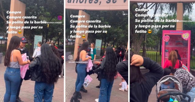 El joven hizo todo un negocio frente a la caja de "Barbie" en Miraflores. Foto: composición LR/captura/@Enlamaternidadhermanas/TikTok