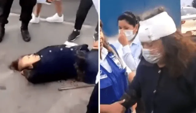 Mujer recibe duro golpe en la cabeza mientras esperaba una combi en el paradero. Foto: composición LR