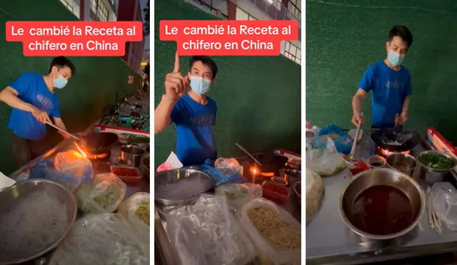 El joven peruano quiso enseñar una nueva receta al cocinero callejero en China y el resultado los dejó satisfechos. Foto: composición LR / capturas de TikTok / @GinoAtaurima