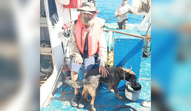 Rescatado. Así lucían Shaddock y su perra Bella cuando fueron rescatados por la atunera. Foto: EFE