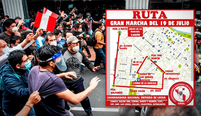 Ruta que estableció CGTP para protestas del 19 de julio. Foto: composición de Jazmín Ceras/La República/CGTP