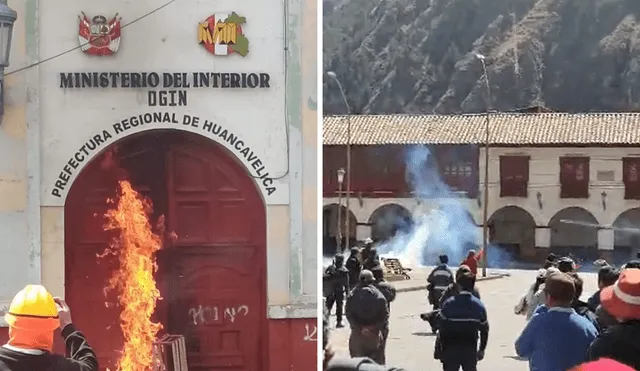 Defensoría del Pueblo rechazó quema de la prefectura en Huancavelica. Foto: composición LR/TeleDiario PEM/Facebook/Jaime Luján/cortesía para La República - Video: Jaime Luján/cortesía para La República