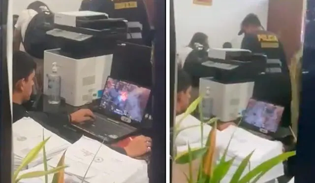 En las redes sociales, varios usuarios criticaron el accionar del efectivo policial, a quien se le halló jugando videojuegos durante la jornada de movilizaciones. Foto: composición LR/Twitter - Video: Twitter/Arturo Ayala del Río