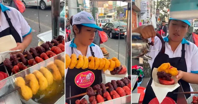 La mujer vende los picarones en Gamarra. Foto: composición LR/TikTok/@mulatitaperuana