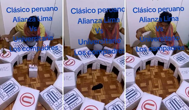 El cuy ingresó rápidamente a la caja con el escudo de Alianza Lima. Foto: composición LR / capturas de TikTok / @Curanderoandinoabel