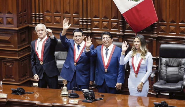 El fujimorismo y cerronismo juntos en la Mesa Directiva del Congreso. La nueva MDC: Nano Guerra García, Alejandro Soto, Waldemar Cerrón y Rosselli Amuruz. Foto: Antonio Melgarejo/La República