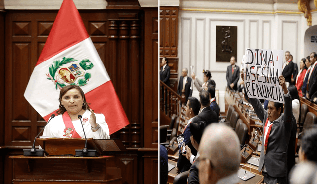 Dina en el Congreso. Parlamentarios escribieron "Dina, renuncia". Foto: Antonio Melgarejo/La República - Video: Canal N