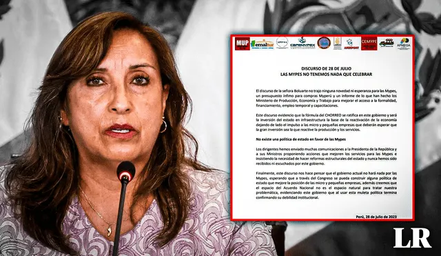 “Este discurso nos hace pensar que el Gobierno actual no hará nada por las Mypes”, advirtieron gremios de mypes tras discurso presidencial. Foto:Composición/LR