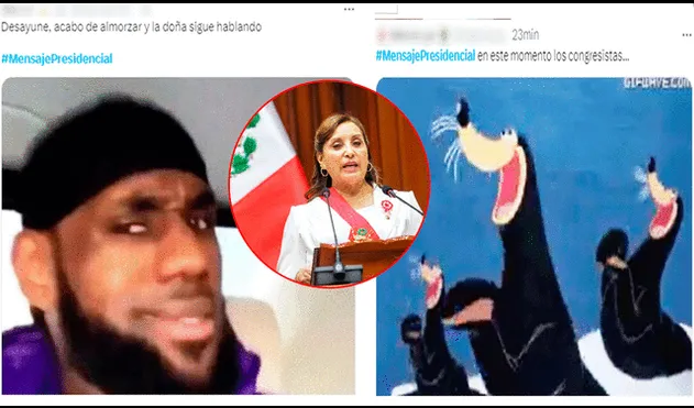 Estos son los memes que no puedes perderte tras el mensaje a la nación de la presidenta Dina Boluarte. Foto: captura de LR/Twitter