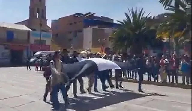 Ciudadanos marchan con bandera de luto. Foto: captura de Twitter/José Salcedo - Video: José Salcedo