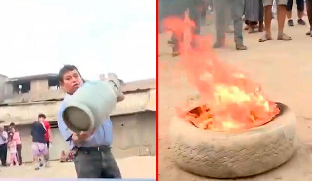 Los balones de gas explotan cuando son sometidos a una temperatura igual o superior a los 450 °C. Foto: composición LR/captura de Panamericana - Video: Panamericana