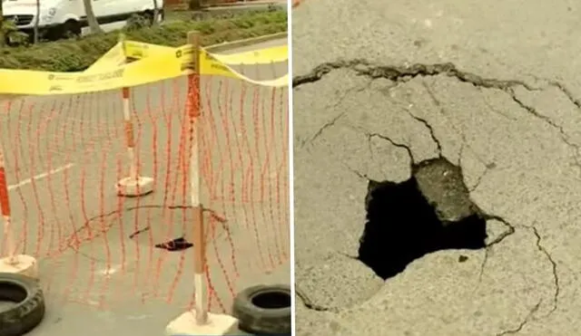 Este enorme hueco también genera malestar en los conductores que circulan por la avenida Billinghurst. Foto: composición LR / captura Panamericana / Video: Panamericana