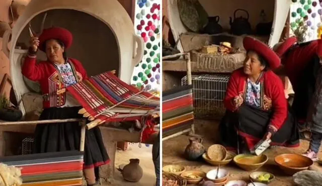 Mujeres cusqueñas demostraron su talento para tejer vestimentas a base de lana. Foto: composición LR/captura/TikTok - Video: Boris Ñique