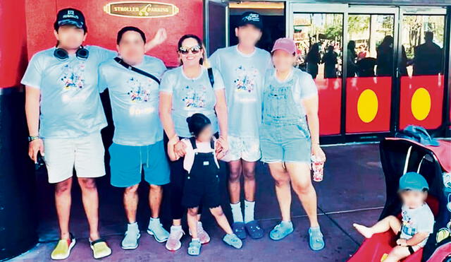 Sueño americano. Digna Calle y su familia en Disney World, en mayo, mientras que en el Congreso pasan por alto su licencia. Foto: Cuarto Poder/América Televisión