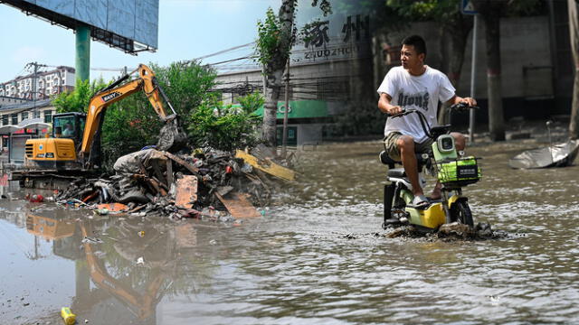 La región norte de China está viviendo un devastador temporal de lluvias jamás antes visto en los últimos años.Foto: composición LR/AFP - Video: RTVE/YouTube