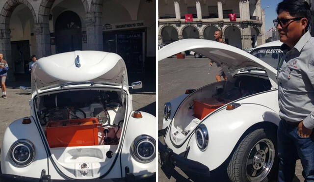 Volkswagen eléctrico fue apreciado en la plaza de Arequipa. Foto: composición LR/Wilder Pari