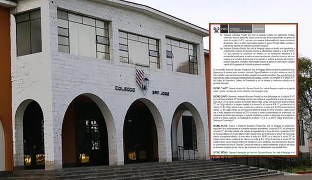 Arequipa. Colegio privado San José fue sancionado por Indecopi. Foto: composición La República