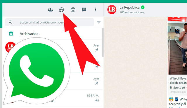 El botón de WhatsApp Web te lleva a los canales. Foto: composición LR