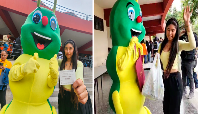 La estudiante se mostró muy entusiasmada en recibir el legendario almuerzo de la UNMSM. Foto: composición LR/Guianella Aguirre/URPI