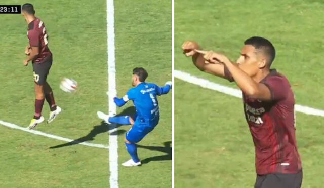 Alex Valera anotó el empate, pero el árbitro decidió no convalidar el tanto crema. Foto: composición LR/captura de Liga 1 Max - Video: Liga 1 Max