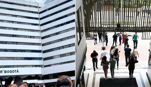 Esto es lo que pasó con el edifico World Trade Center de Bogotá tras el sismo de magnitud 6.1. Foto: composición LR/AFP/@iamnotclarkson/Twitter - @CMILANOTICIA/Twitter