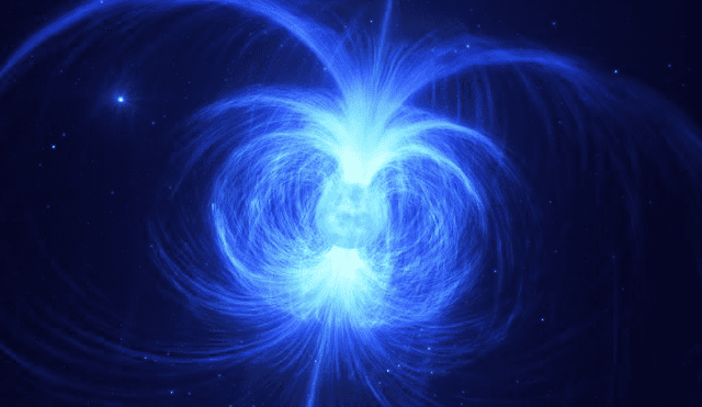 Representación artística del campo magnético de la estrella encontrada. Foto: ESO