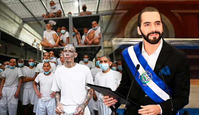 El régimen de excepción de El Salvador ha logrado recluir más de 12 mil pandilleros en el Centro de Confinamiento del Terrorismo. Foto: composición LR/AFP