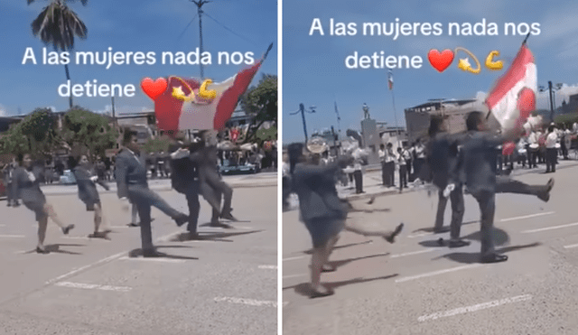 Nada detuvo a mujer en su marcha. Foto: composición LR/Tumbes Habla - Video: Tumbes Habla