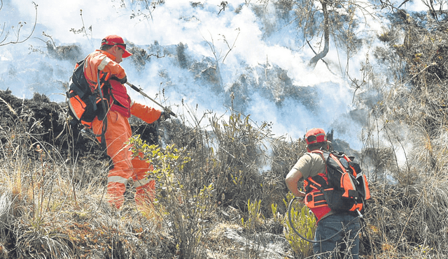 Infierno. El incendio fue causado por la quema no controlada de pastizales. Inició en la tarde del domingo. Foto: Andina