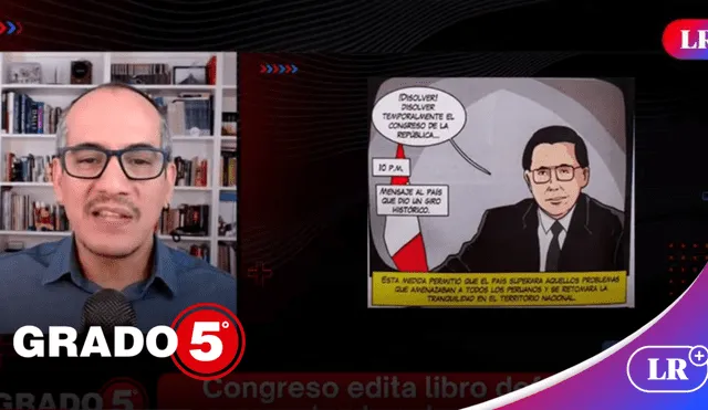 David Gomez Fernandini habló sobre el texto 'Constitución política para escolares' del Fondo Editorial del Congreso, el cual justificaría el autogolpe de Fujimori en 1992. Foto: Captura de  LR+ - Video: LR+