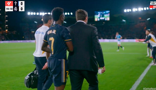 Vinícius Júnior no terminó el partido ante Celta de Vigo por lesión. Foto: captura/ESPN