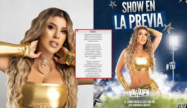 La cantante Yahaira Plasencia decidió no cantar en Matute. Foto: Composición LR/Alianza Lima/Instagram: Yahaira Placencia