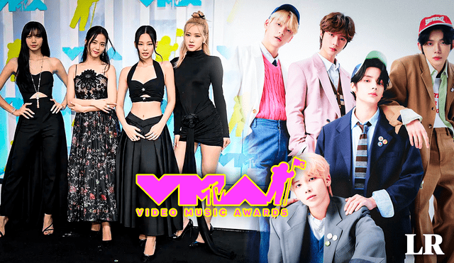 Son cinco los conjuntos idols que están nominados a mejor grupo de k-pop en MTV VMAs 2023. Votación online inicia en días. Foto: composición LR/ YG/ Hybe