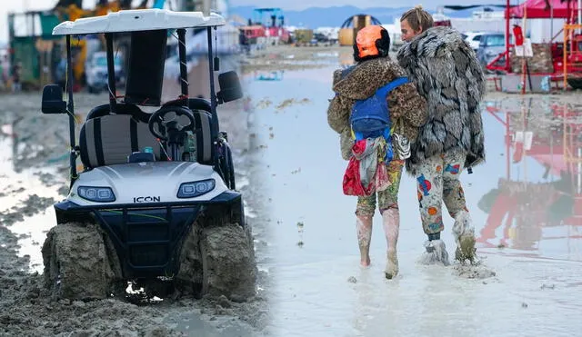 Los participantes del festival Burning Man, en Black Rock, Estados Unidos, se han visto rodeados por grandes cantidades de barro. Foto: composición LR/ USA Today - Video: CBS News