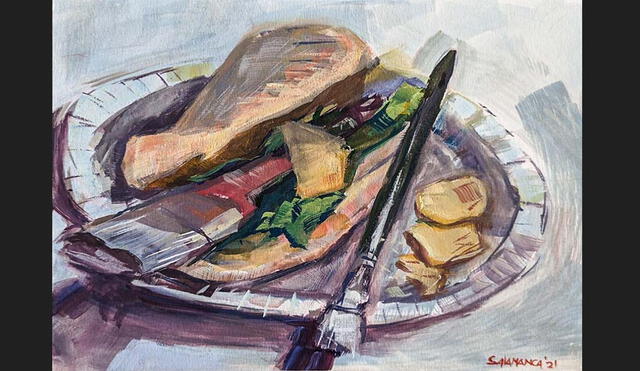 'Consume arte', pintura de Carlos Salamanca del 2021. Foto: difusión/Galería Martín Yépez