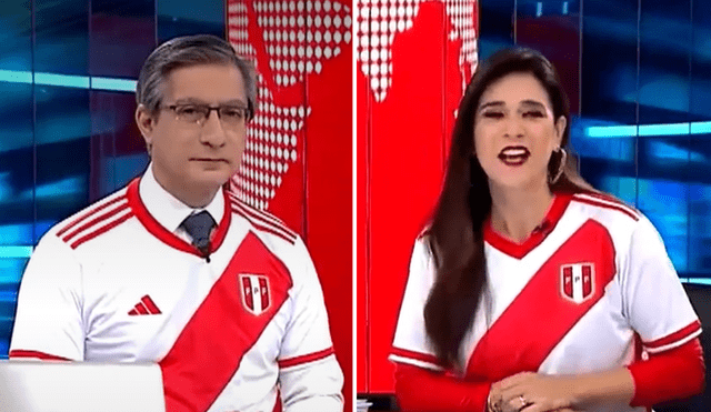 Federico y Verónica emocionados por el partido de Perú vs. Paraguay. Foto: composición LR/América TV