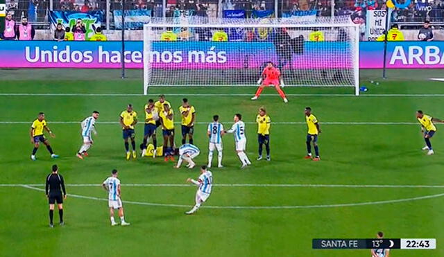 Lionel Messi abrió el marcador en el Mâs Monumental ante Ecuador. Foto: captura/TV Pública