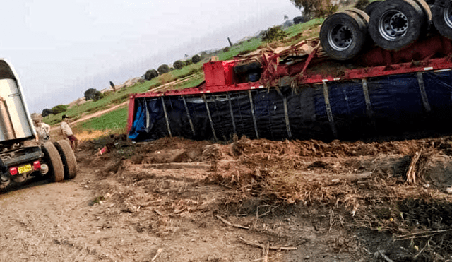 Volcadura. Tráiler se volcó en la carretera Sullana-Talara y causó cuatro muertos.