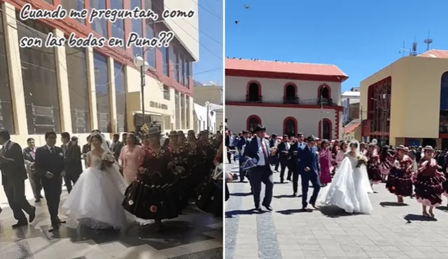 Pareja se casa al son de morenada en Puno. Foto: composición LR/@mariaelizabeth0210 - Video: @mariaelizabeth0210