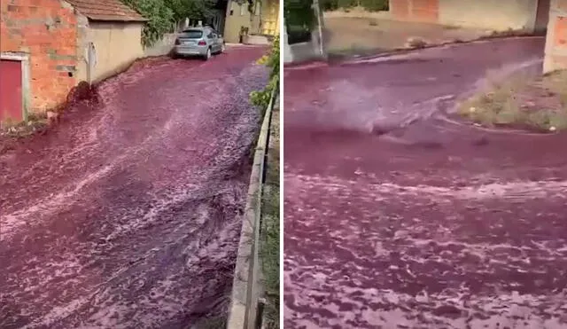 Las calles de Anadia, en Portugal, se convirtieron en ríos de vino tras la destrucción de los tanques de una destilería. Foto: composición LR/captura RTVE - Video: RTVE
