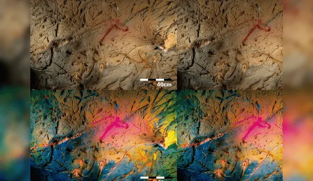 Nuestros antepasados tomaron en cuenta la superficie irregular de las paredes de las cuevas para darles un aspecto tridimensional a sus representaciones. Foto: Raquel Asiain / Pedro Saura / Antiquity (2023)