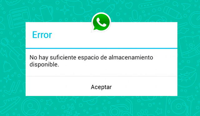 Este mensaje aparecerá si no tienes más espacio para descargar archivos de WhatsApp. Foto: Computer Hoy