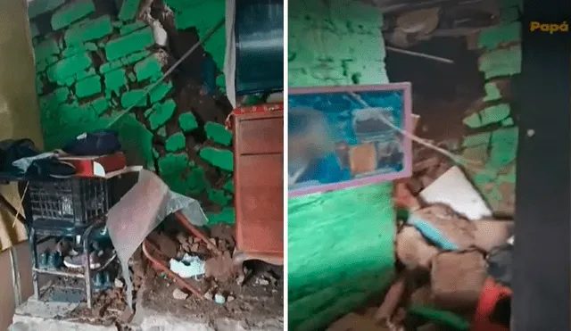 VMT.  La casa ha quedado inhabilitada porque aún permanecen las piedras dentro del hogar. Foto: composición La República/Latina/video: Latina