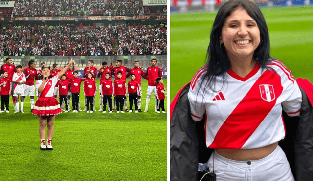 Milena Warthon cantó el himno nacional en el Perú vs. Brasil. Foto: Composición LR/Milena Warthon/Instagram
